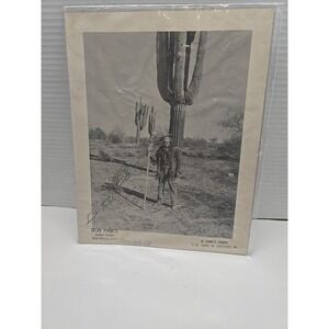 Collectible Vintage Black and white Photograph Of Don Pablo With Saguaro Cactus